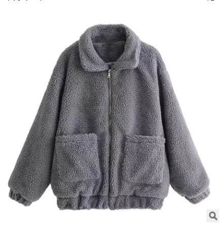 Autumn & Winter Lamb Hair Pocket Cotton Coat