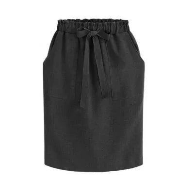 Falda de Cintura Elástica de Algodón para Mujer con Lazo - Estilo Midi Lápiz (Verde)