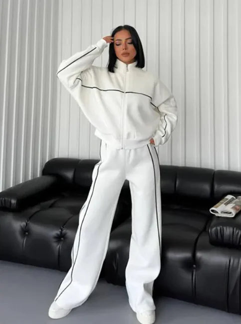 Conjunto de Cárdigan de Manga Larga con Media Cuello y Pantalones para Mujer