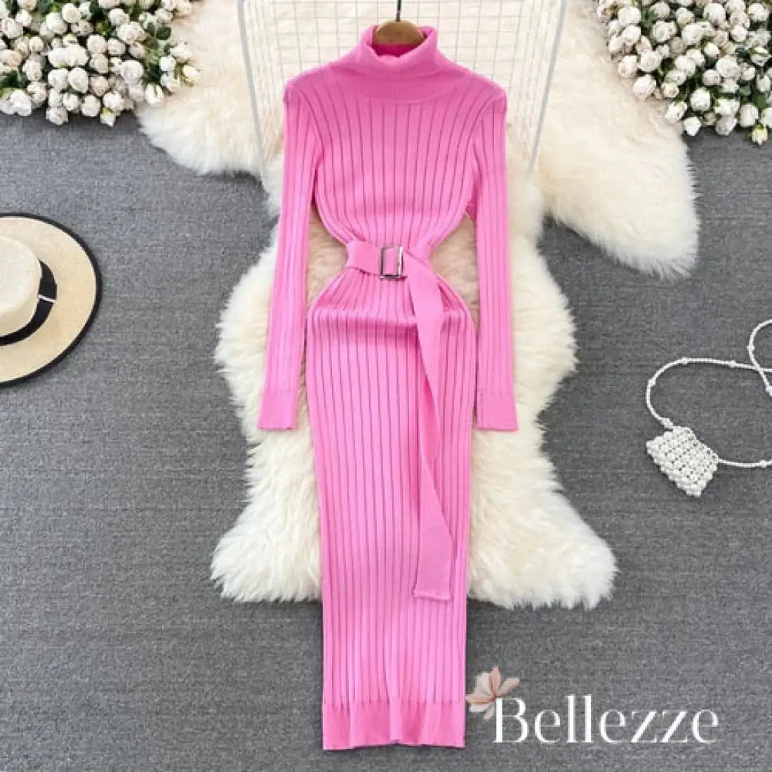 Turtleneck Wrap Knitted Dress