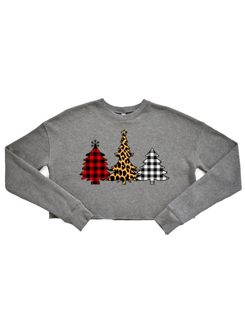 Gingham & Cheetah Trees Cropped Sweatshirt