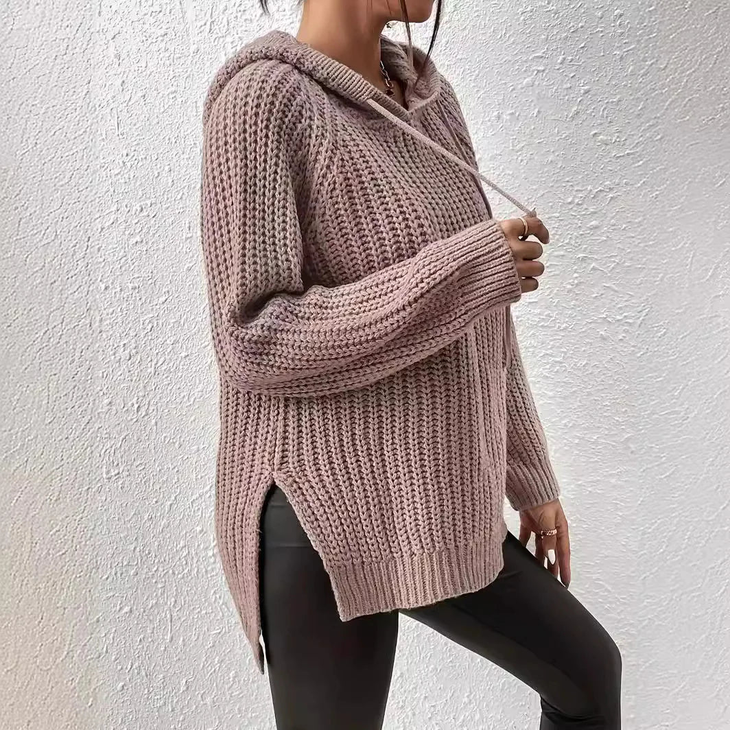 Women's Loose Pullover Hooded Sweater in Camel