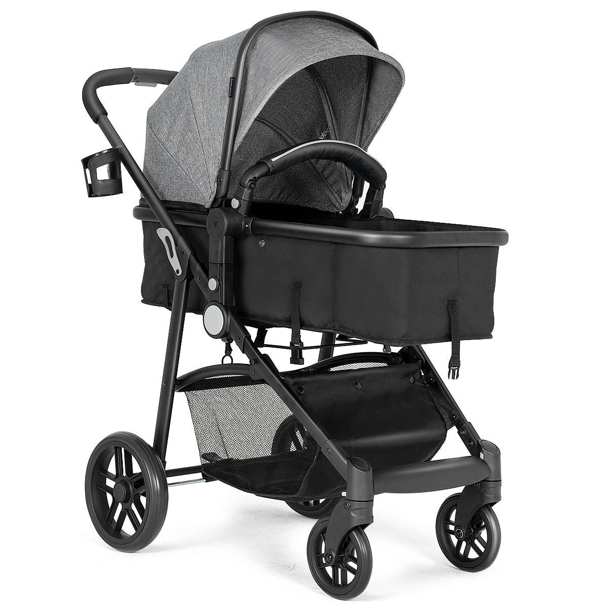 2-in-1 Foldable Pushchair for Newborns and Infants - Gray