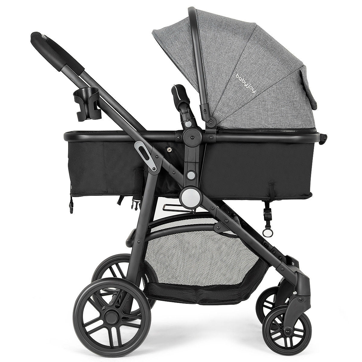 2-in-1 Foldable Pushchair for Newborns and Infants - Gray
