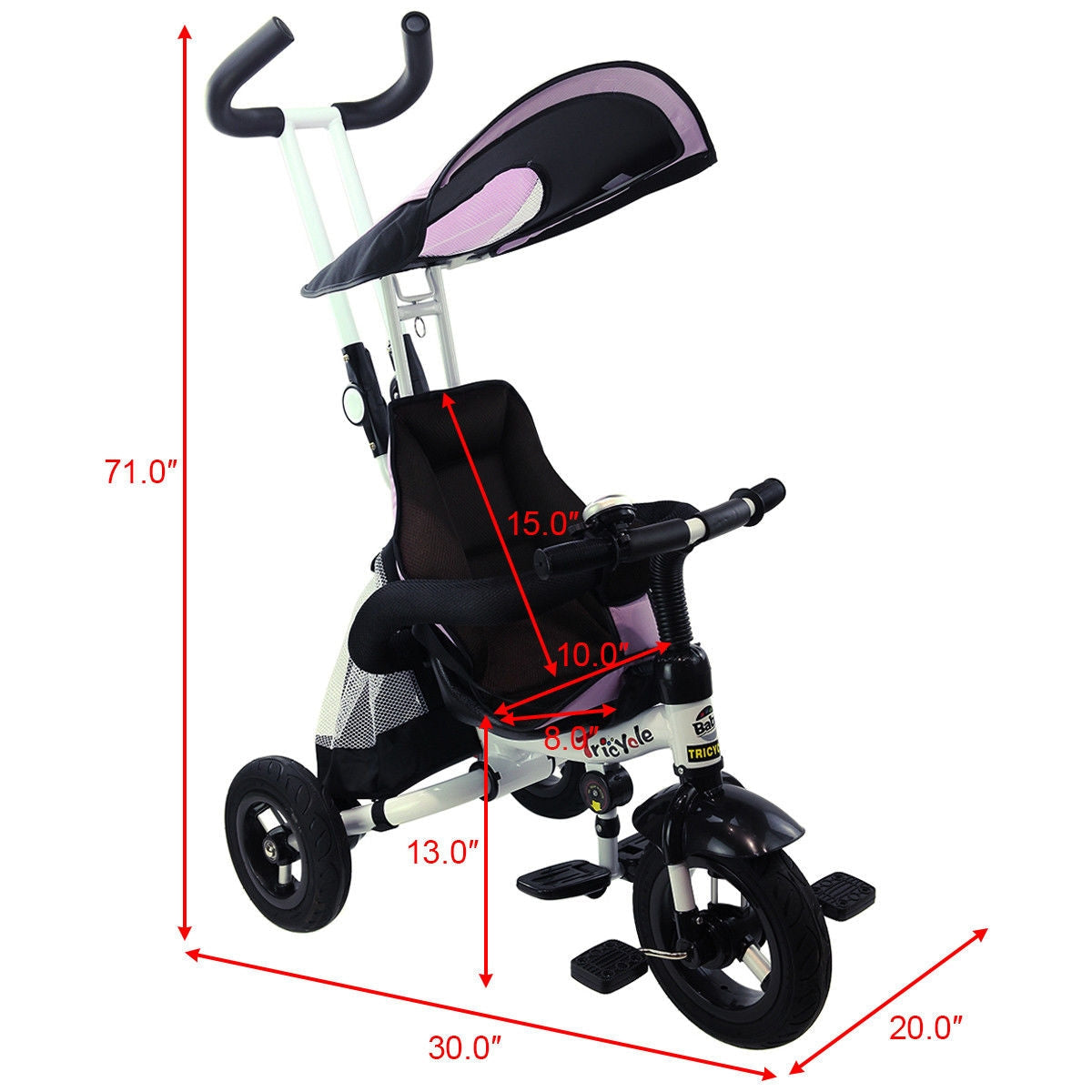 4-in-1 Detachable Learning Baby Tricycle Stroller - Pink