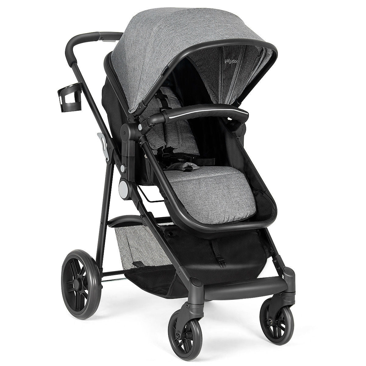 2-in-1 Foldable Pushchair for Newborns and Infants - Gray