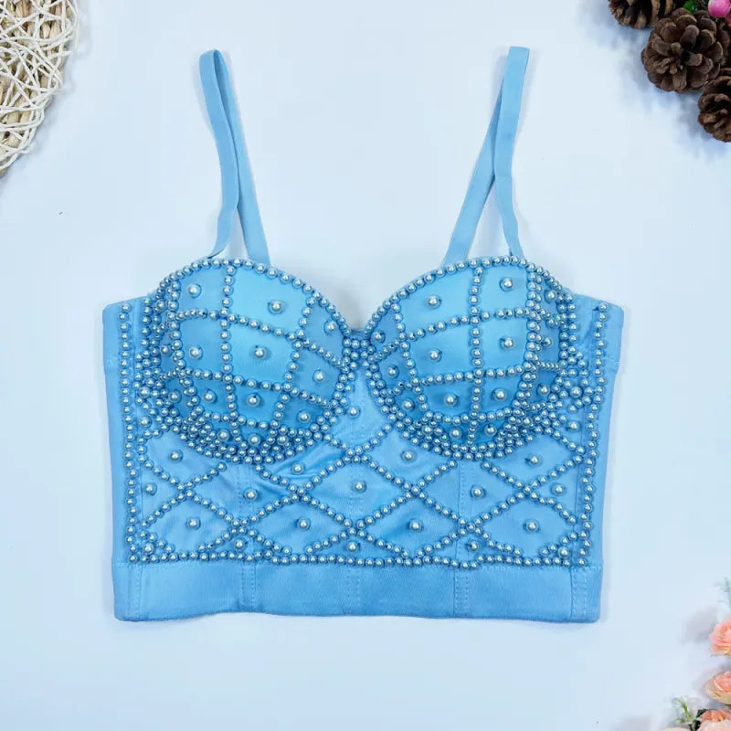 Camiseta sin mangas de perlas elegantes para mujeres