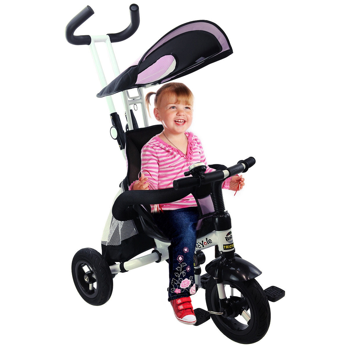 4-in-1 Detachable Learning Baby Tricycle Stroller - Pink