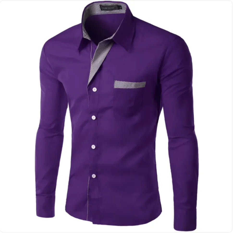 European and American Men's Long Sleeve Color Block Shirt