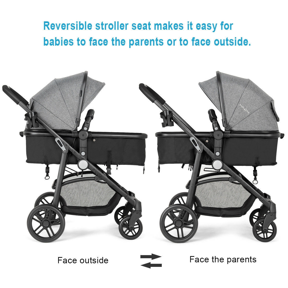 2-in-1 Foldable Pushchair for Newborns and Infants - Gray