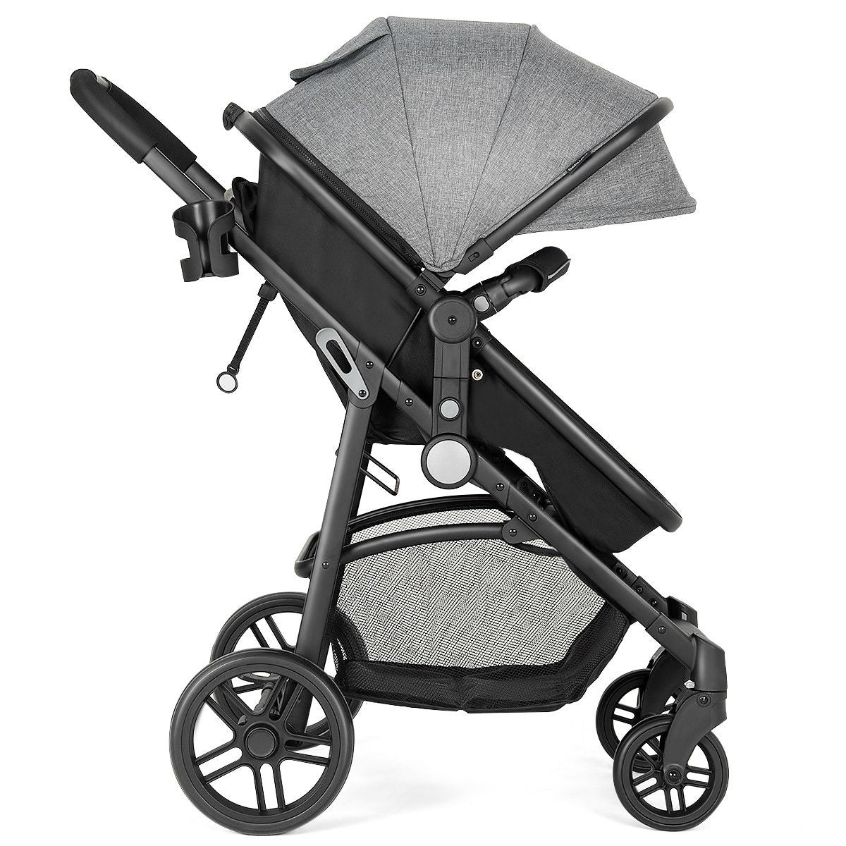 2-in-1 Foldable Pushchair for Newborns and Infants - Gray