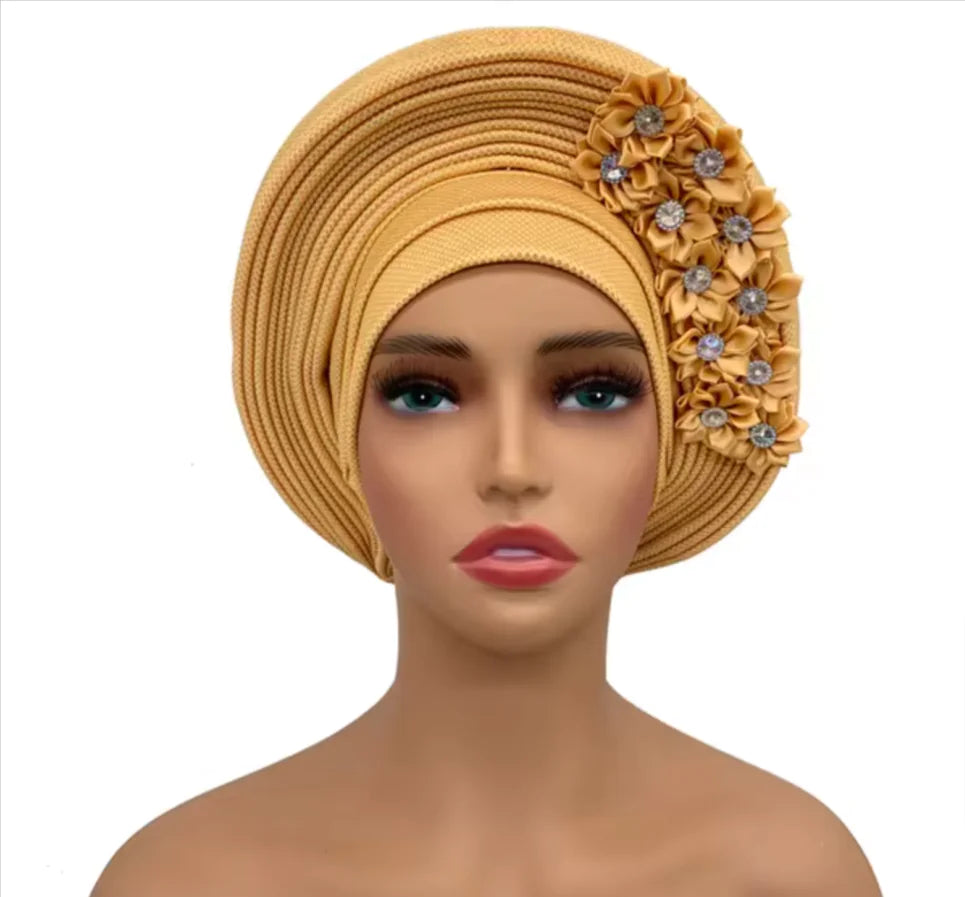 Elegant Floral Auto Gele Headwrap - 2024 African Turban