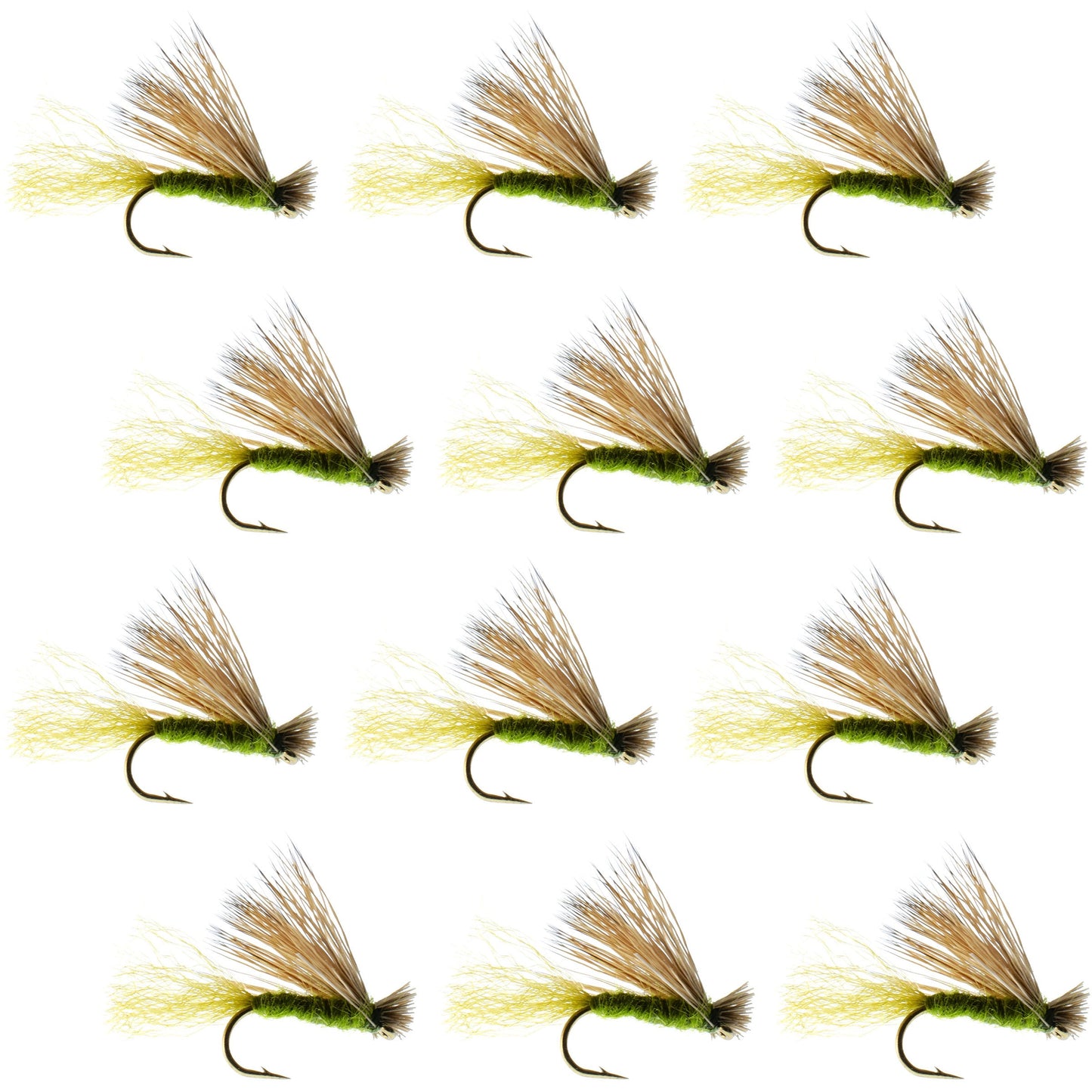 Olive X Caddis Adult Dry Fly - 1 Dozen Size 18 for Trout Fishing - Korvel