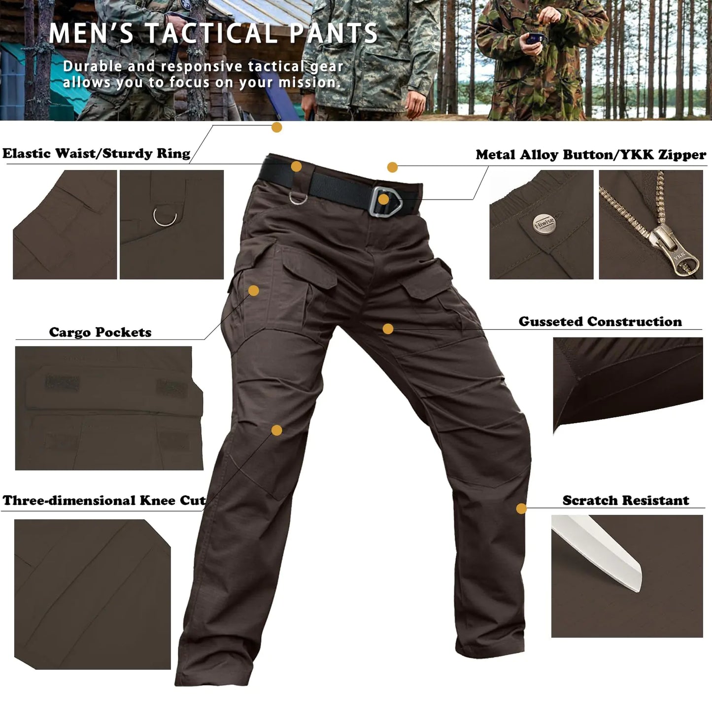Men's Stretch Tactical Cargo Pants - Water Resistant & Lightweight