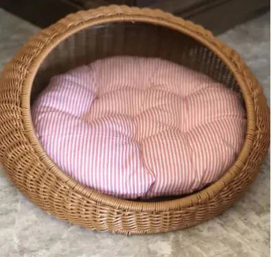 Berceau de Matelas en Rattan Confortable pour Chat