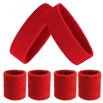 ASTER 6-Piece Red Sweatband Set for Sports and Fitness