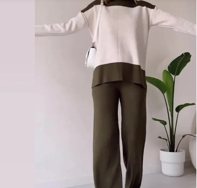 Costume Pantalon Large à Assortiment de Couleurs Chic pour Femmes