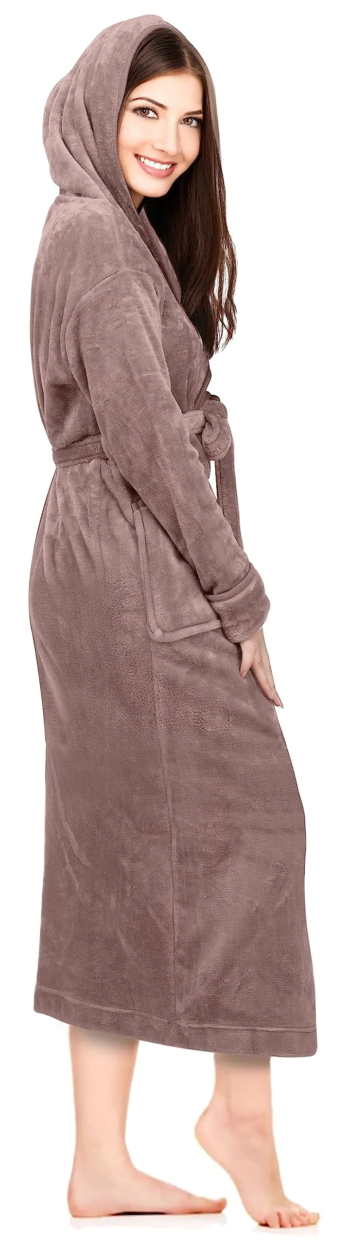 Bata de baño con capucha de felpa para mujer de NY Threads - Taupe