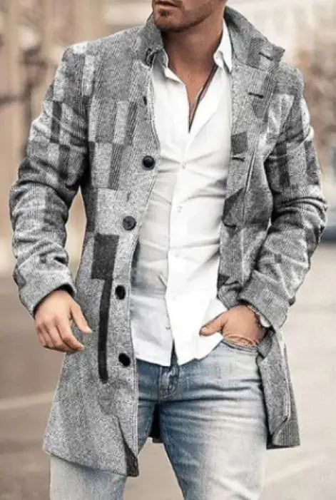 Manteau en Tweed à Col Montant pour Hommes