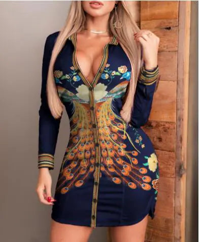 Tanya Dress - Long Sleeve Printed Shirt Dress