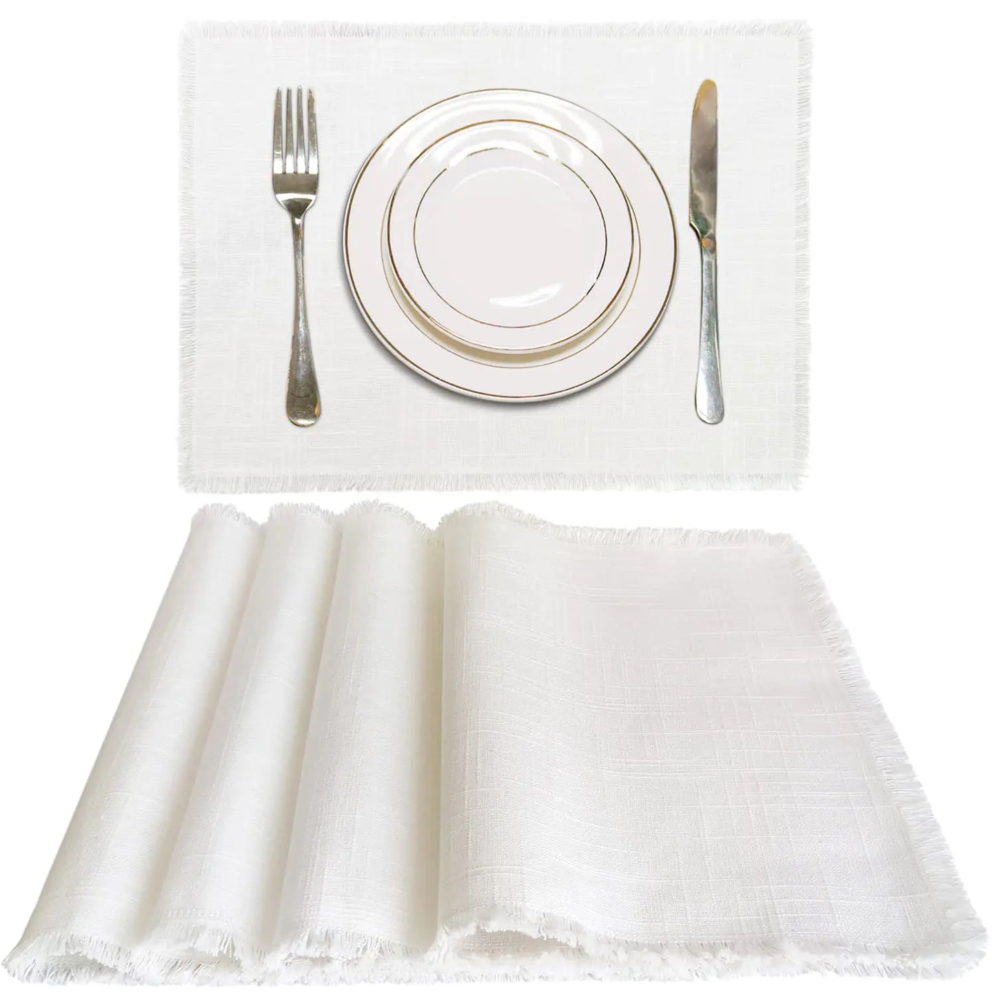 Set de 4 sets de table en lin coton blanc Letjolt pour table à manger