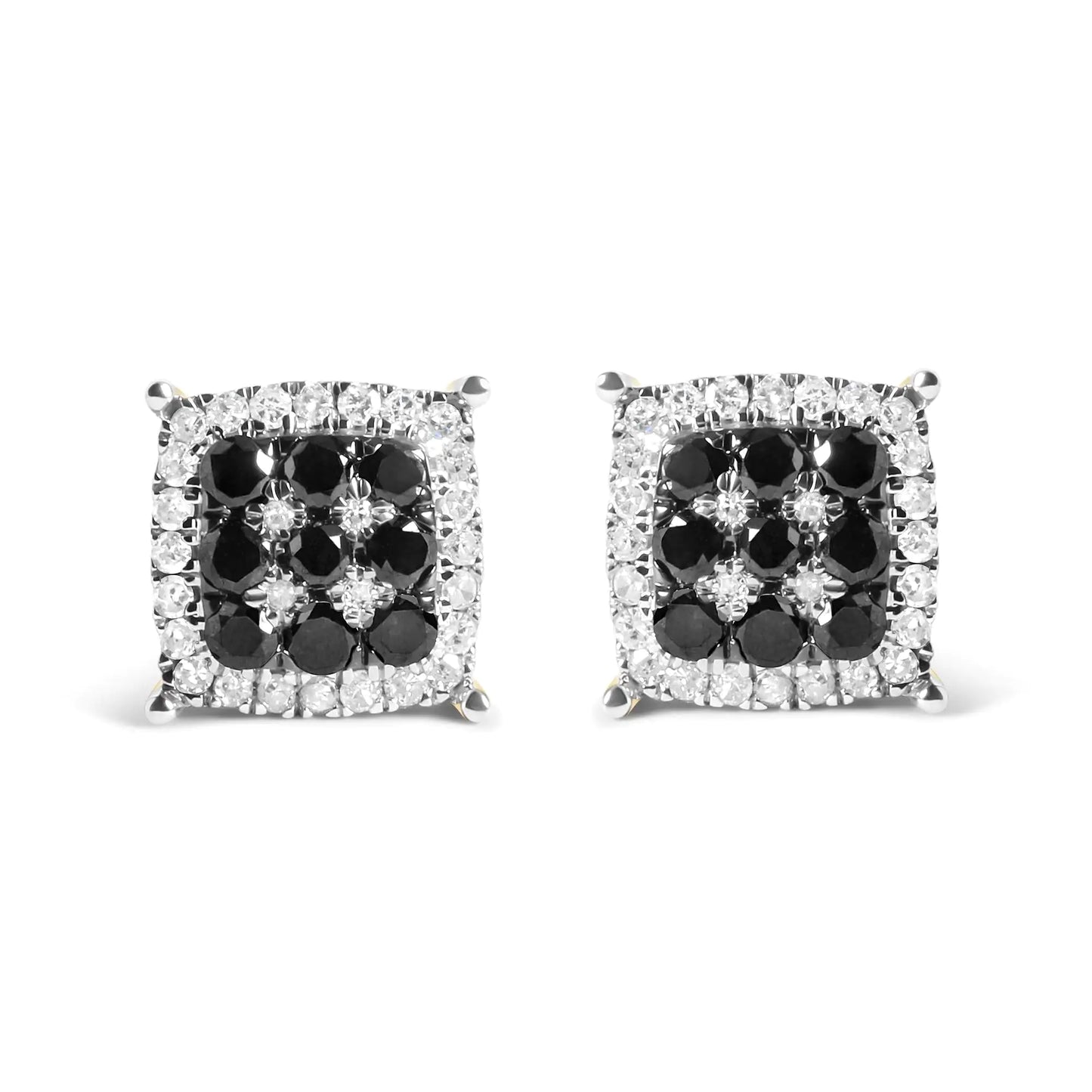 Men's 10K Yellow Gold Black and White Diamond Earrings