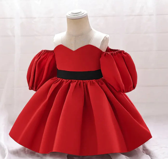 Vestido de Bautizo con Mangas Abullonadas para Niñas en Ocasiones Especiales