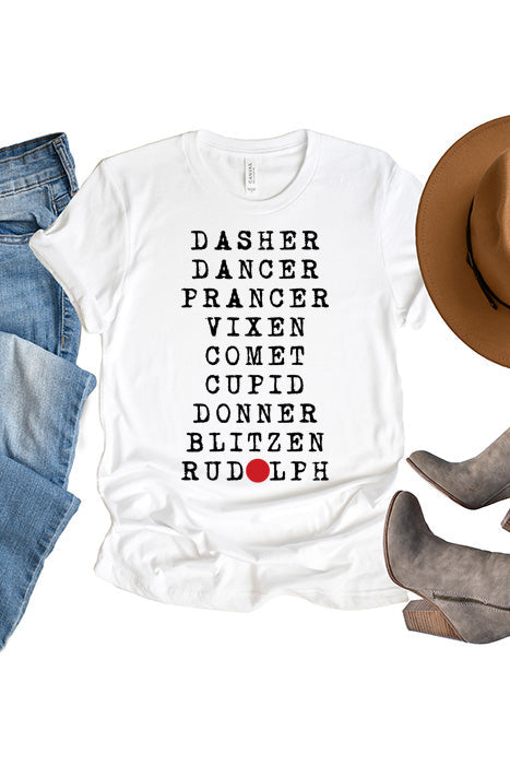 Festive Reindeer Names Unisex Tee - Holiday Spirit - Korvel