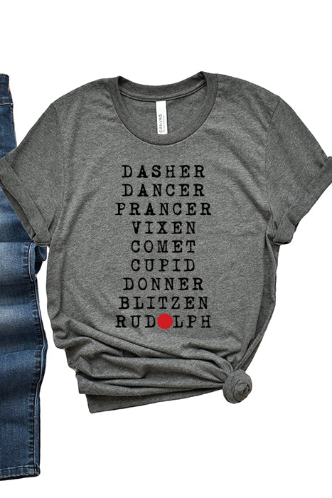 Festive Reindeer Names Unisex Tee - Holiday Spirit - Korvel