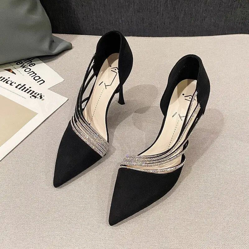 Elegant Black Suede High Heels with Gold Leather Accents