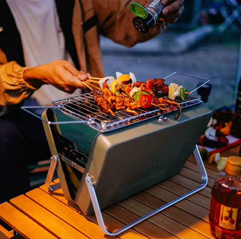 Gril à Charbon Pliable Portable pour Camping - Acier Inoxydable