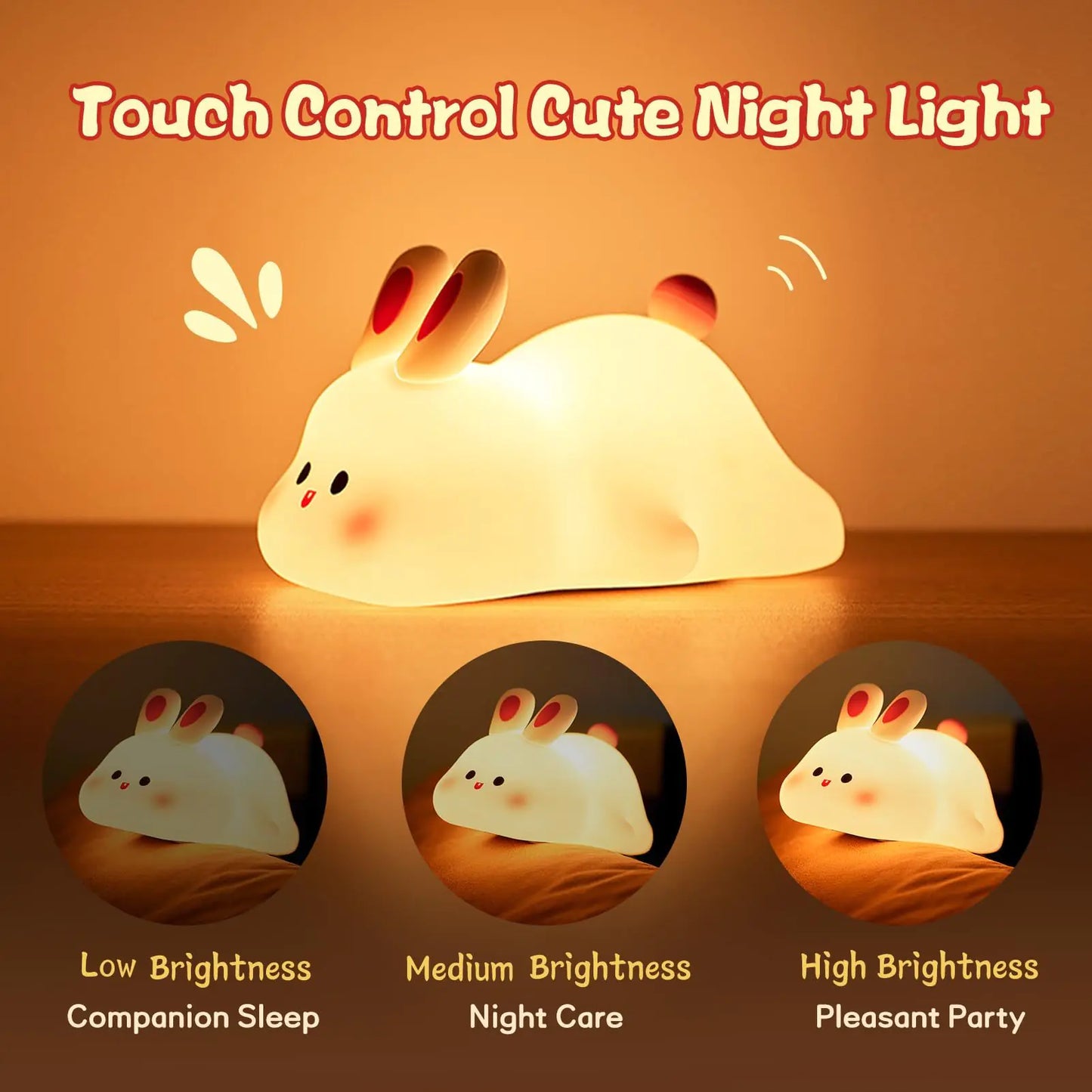 Linda Luz Nocturna con Sensor Táctil de Conejo LED para Niños
