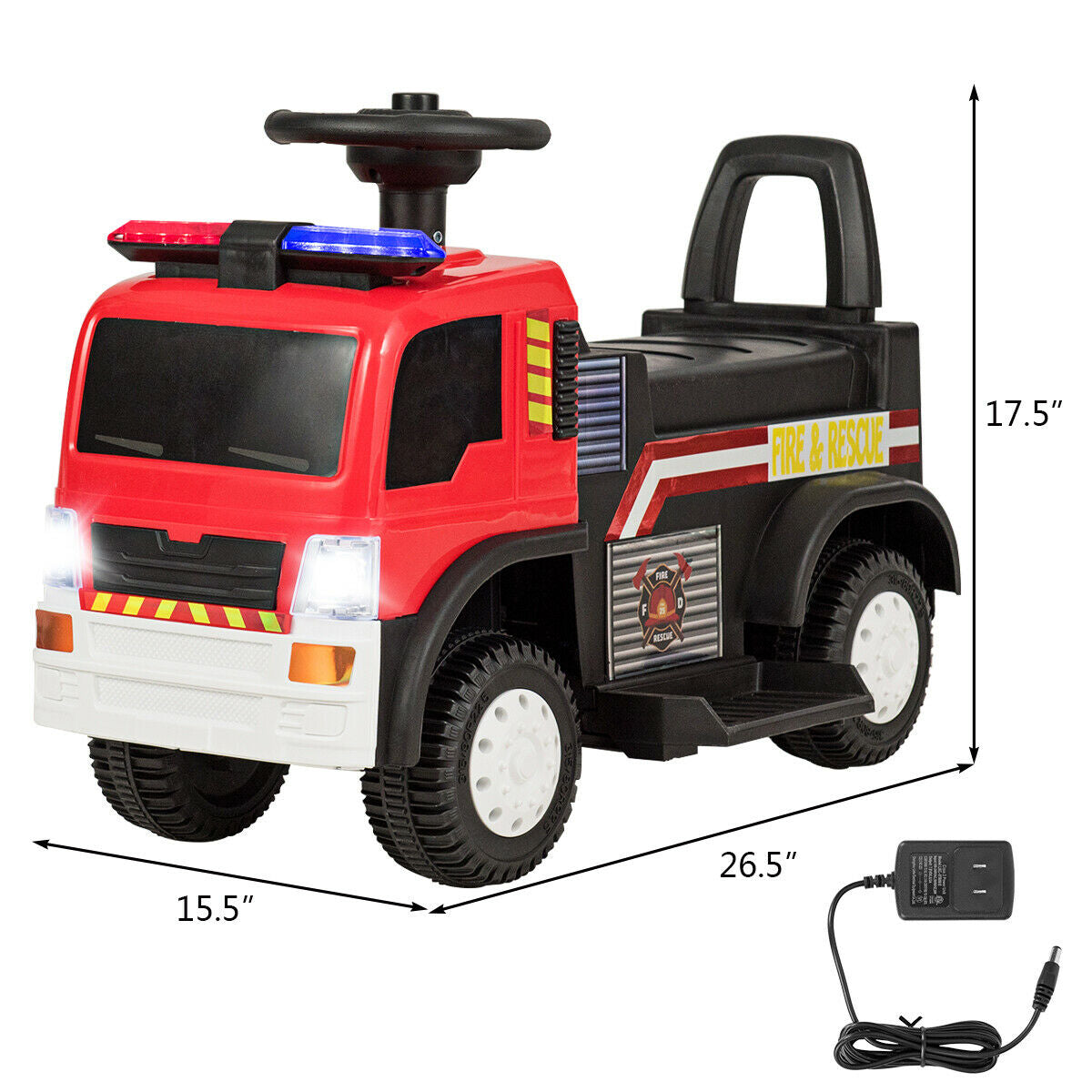 Camion de pompier électrique à batterie 6V pour enfants