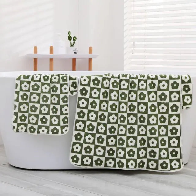 Serviette de bain en microfibre à fleurs à carreaux mignons