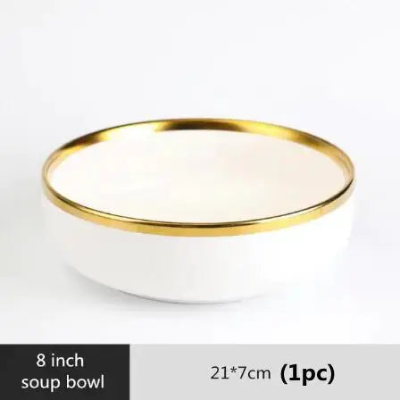 Ensemble de Plateaux à Dîner en Porcelaine Blanche à Bord Doré Mat