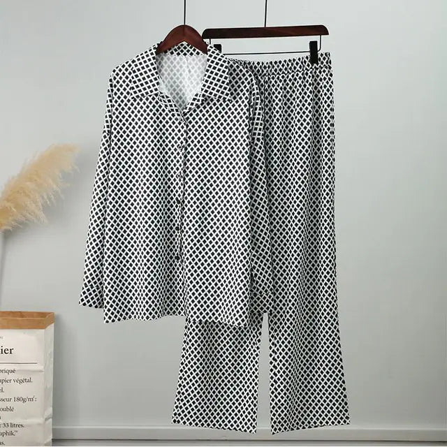 Conjunto de Pantalones de Rayas Sueltos Elegantes con Top de Manga Larga