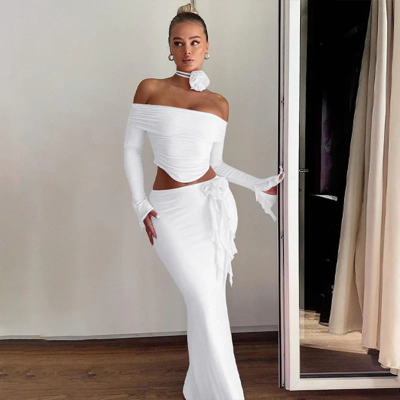 Elegant Long Sleeve Skirt Set for Stylish Occasions