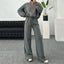 Conjunto de Suéter y Pantalones de Color Sólido con Cremallera BASIC para Mujeres