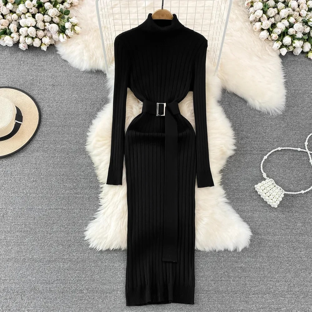 Turtleneck Wrap Knitted Dress