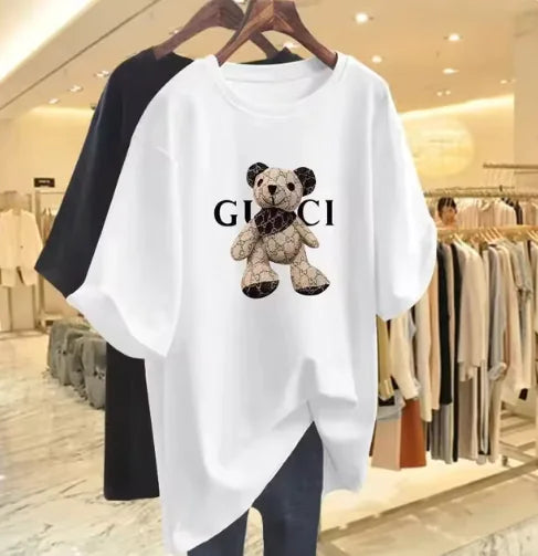 T-shirt décontracté à imprimé ours de style coréen pour femmes