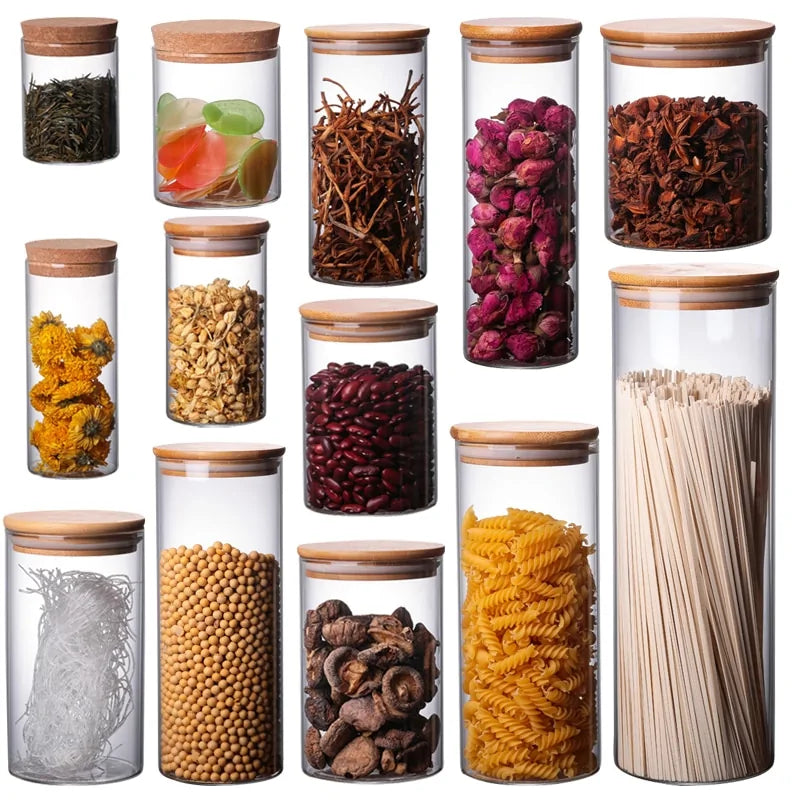 Contenants de stockage alimentaire en verre borosilicate recouverts de bambou