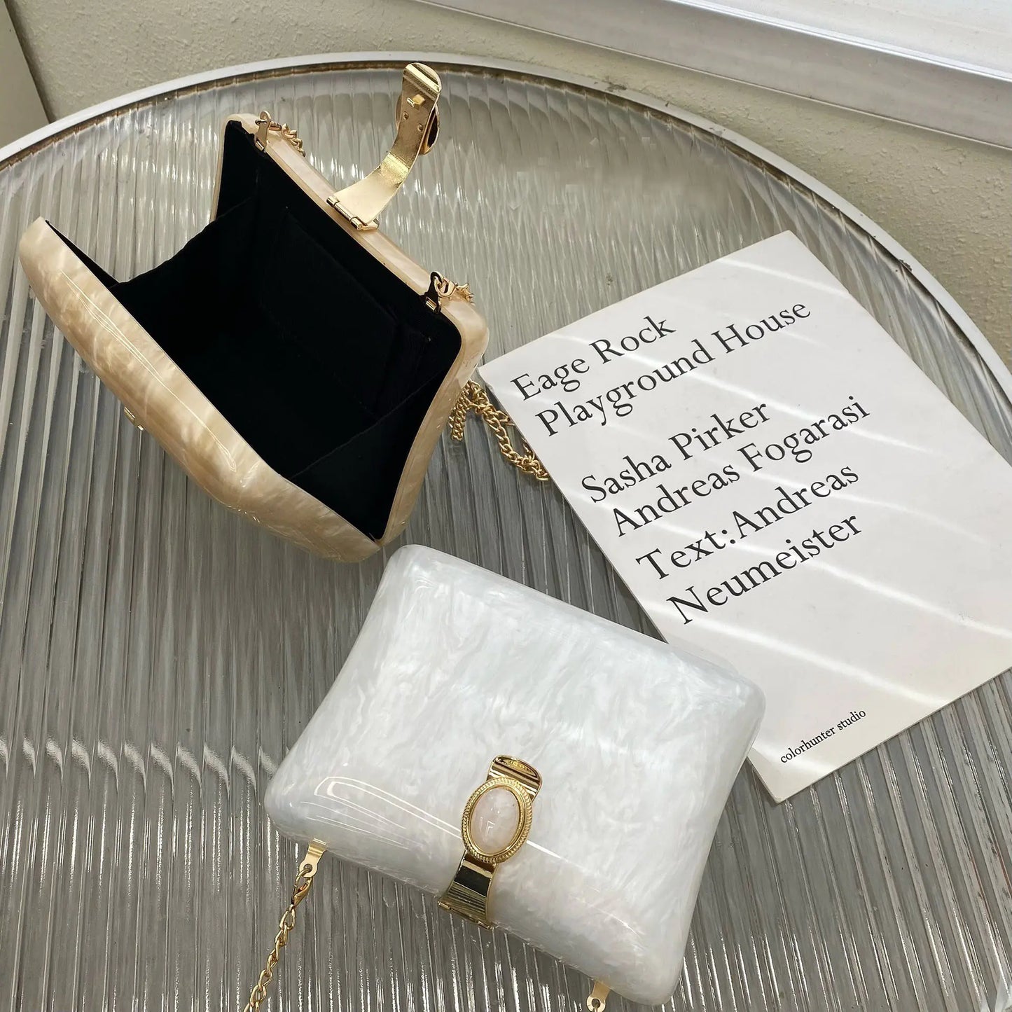 Sac de Soirée en Acrylique Blanc Perle de Luxe pour Femmes