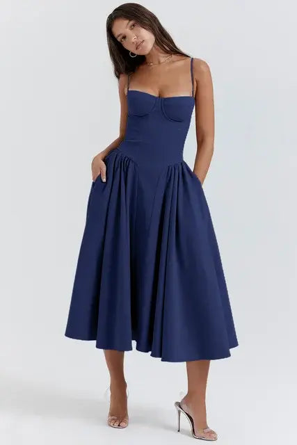Vestido Midi Elegante con Tirantes de Espagueti