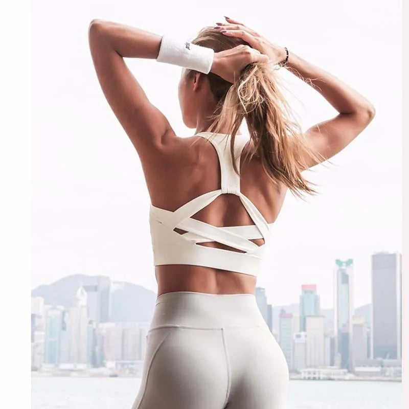 Sostén Deportivo Push Up con Tiras Blancas para Ropa Activa