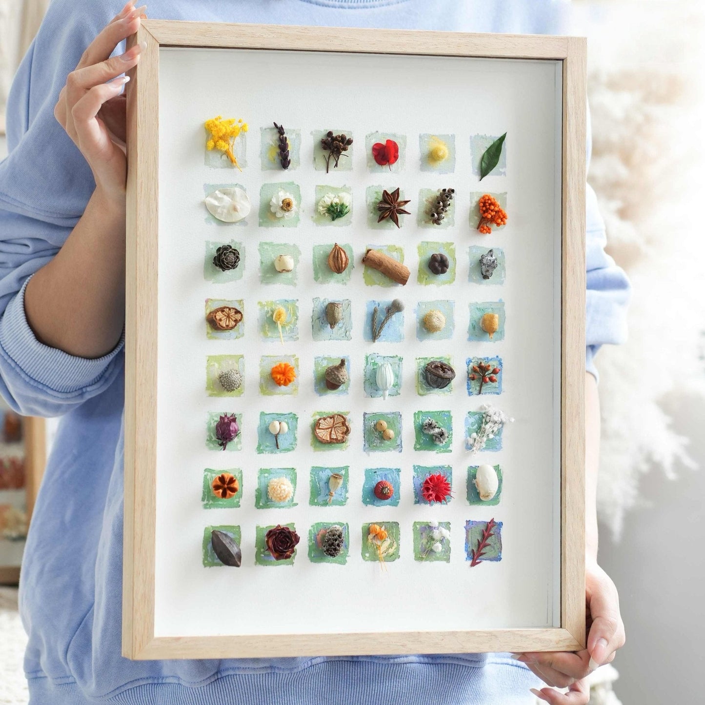 The Grand Botanical Mosaic - 48-Grid Real Specimen Shadow Box Art