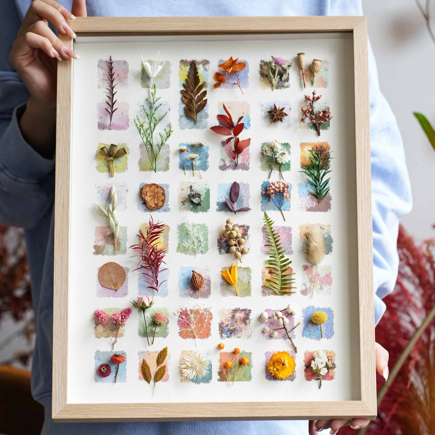 The Grand Botanical Mosaic - 48-Grid Real Specimen Shadow Box Art