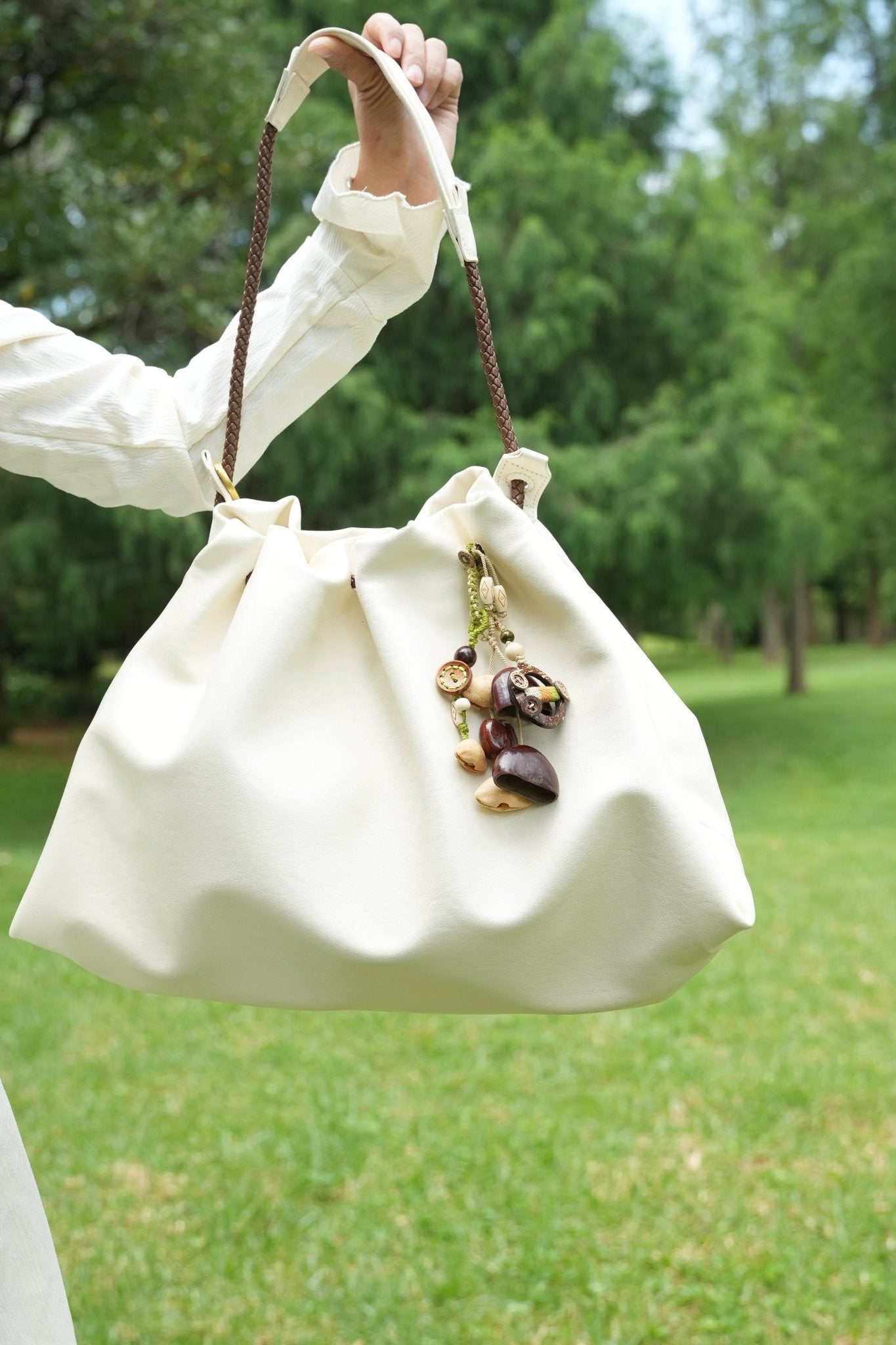 The Forest Wanderer - Hand-Woven Natural Seed & Coconut Shell Bag Charm