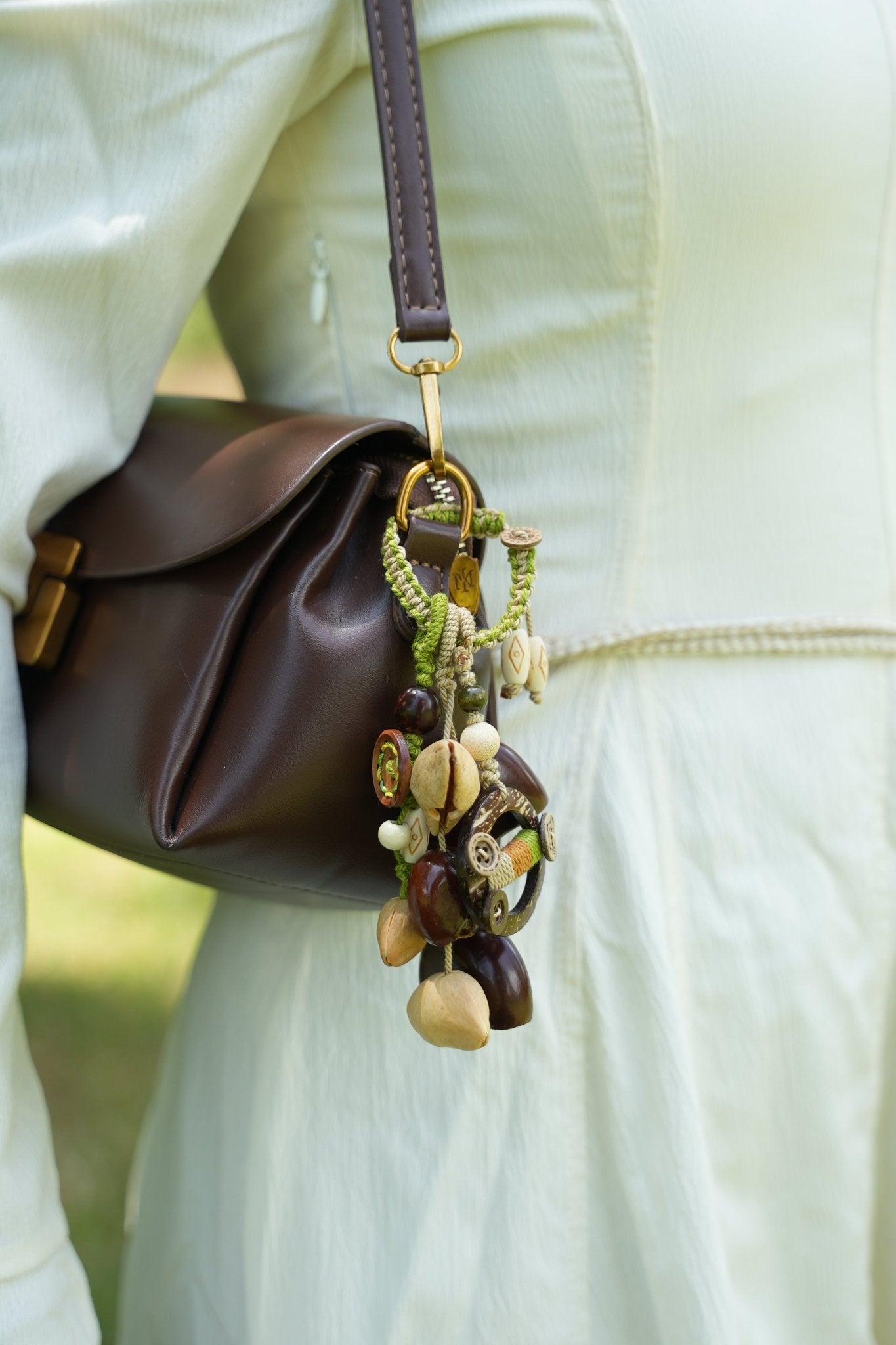 The Forest Wanderer - Hand-Woven Natural Seed & Coconut Shell Bag Charm