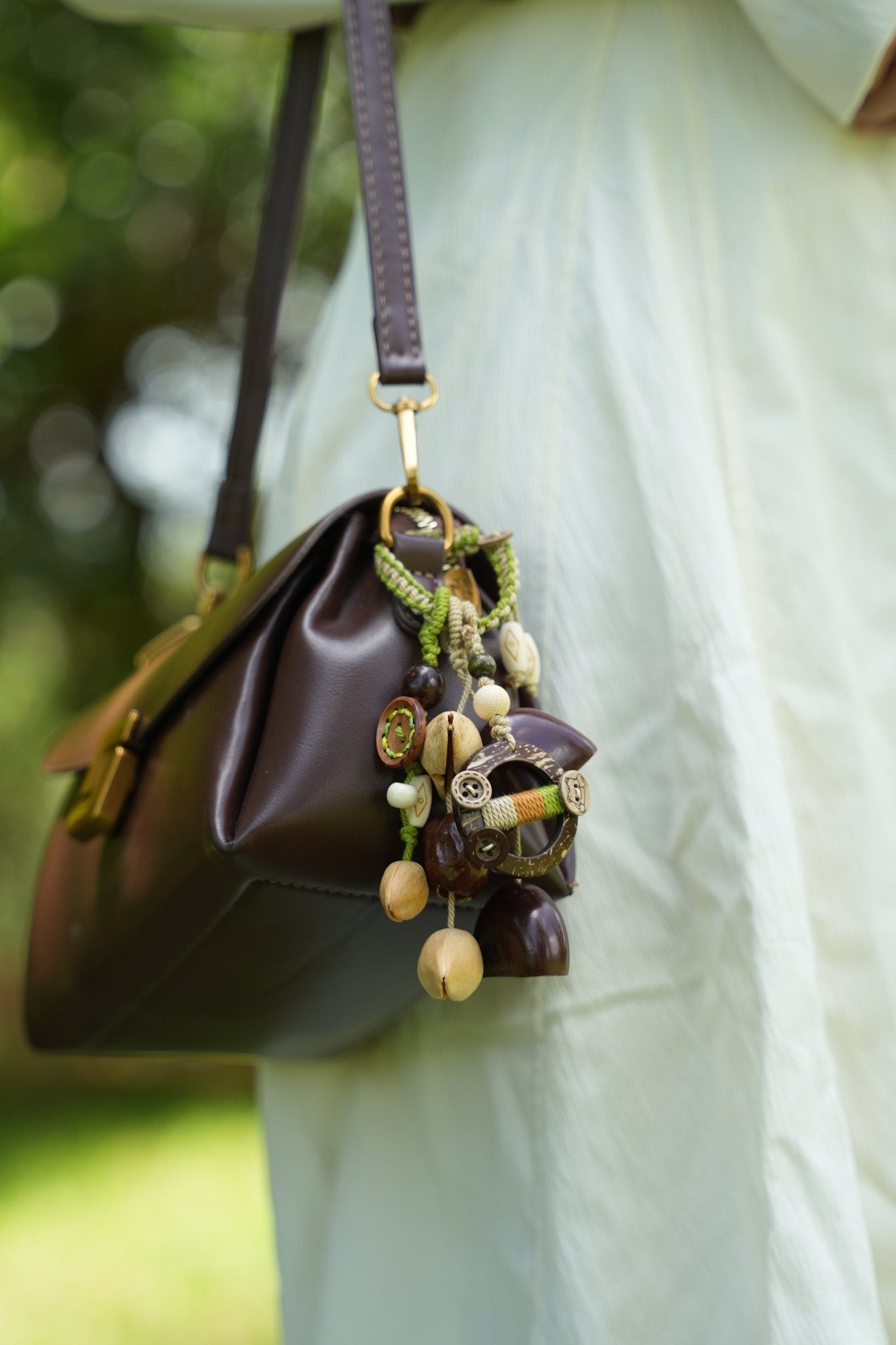 The Forest Wanderer - Hand-Woven Natural Seed & Coconut Shell Bag Charm
