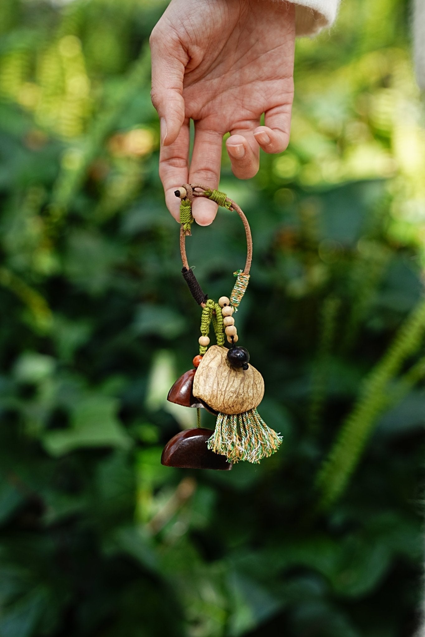 The Forest Bell - Handcrafted Nut Shell & Tassel Bag Charm